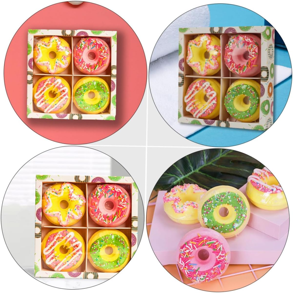 COMPUKAS 100G Assorted Doughnut Shape Bath Balls Moisturizing Spa Bath Salts 4-Pack for Relaxing Experience Random Style image number 4