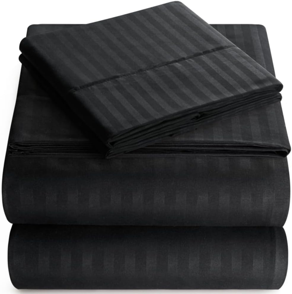 King Sheet Set - 4-Piece Striped Deep Pocket King Bed Sheets - Ultra-Soft & Wrinkle-Free King Size Bedding - Cooling Microfiber King Bed Sheet Set with 1 Fitted Sheet, 1 Flat Sheet, 2 Pillowcases