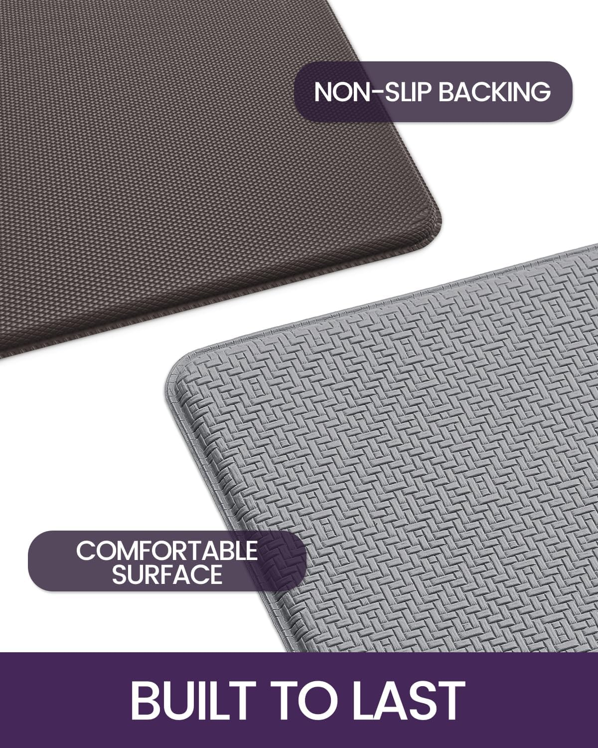 DEXI Kitchen Mats for Floor, Cushioned anti Fatigue, 2 PCS Rug Set, Non Slip Waterproof Comfort Standing Mat, 17"X29"+17"X59", Grey image number 3