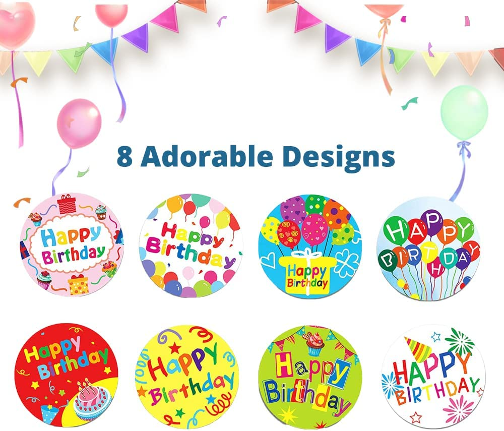 MIYKA 500 Pcs Happy Birthday Stickers Colorful Kid Birthday Stickers Decoration in 8 Designs for Kids Children Students image number 4