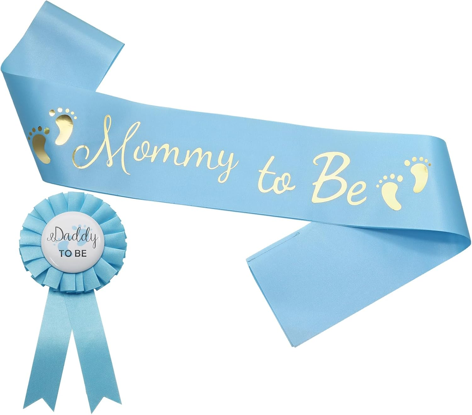 MILVOWOC 2 Pack Baby Shower Sash Set - Yellow Mommy to Be Sash & Daddy to Be Badge for Pregnancy Parties, Gender Reveals Gift with Satin Ribbon & Glossy Texture Baby Shower Decorations