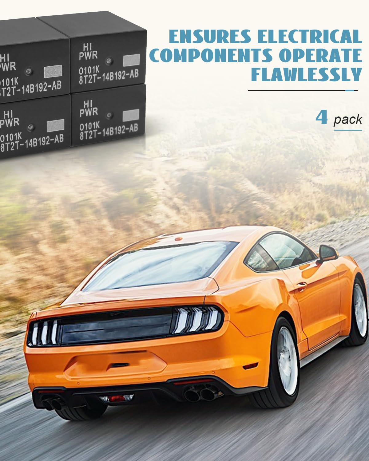 Automotive High Power Relay Kit Fit for Select Ford Vehicles Replace 8T2T-14B192-AB, 12V DC 30A 4 Pins Plug-In, Pack of 4