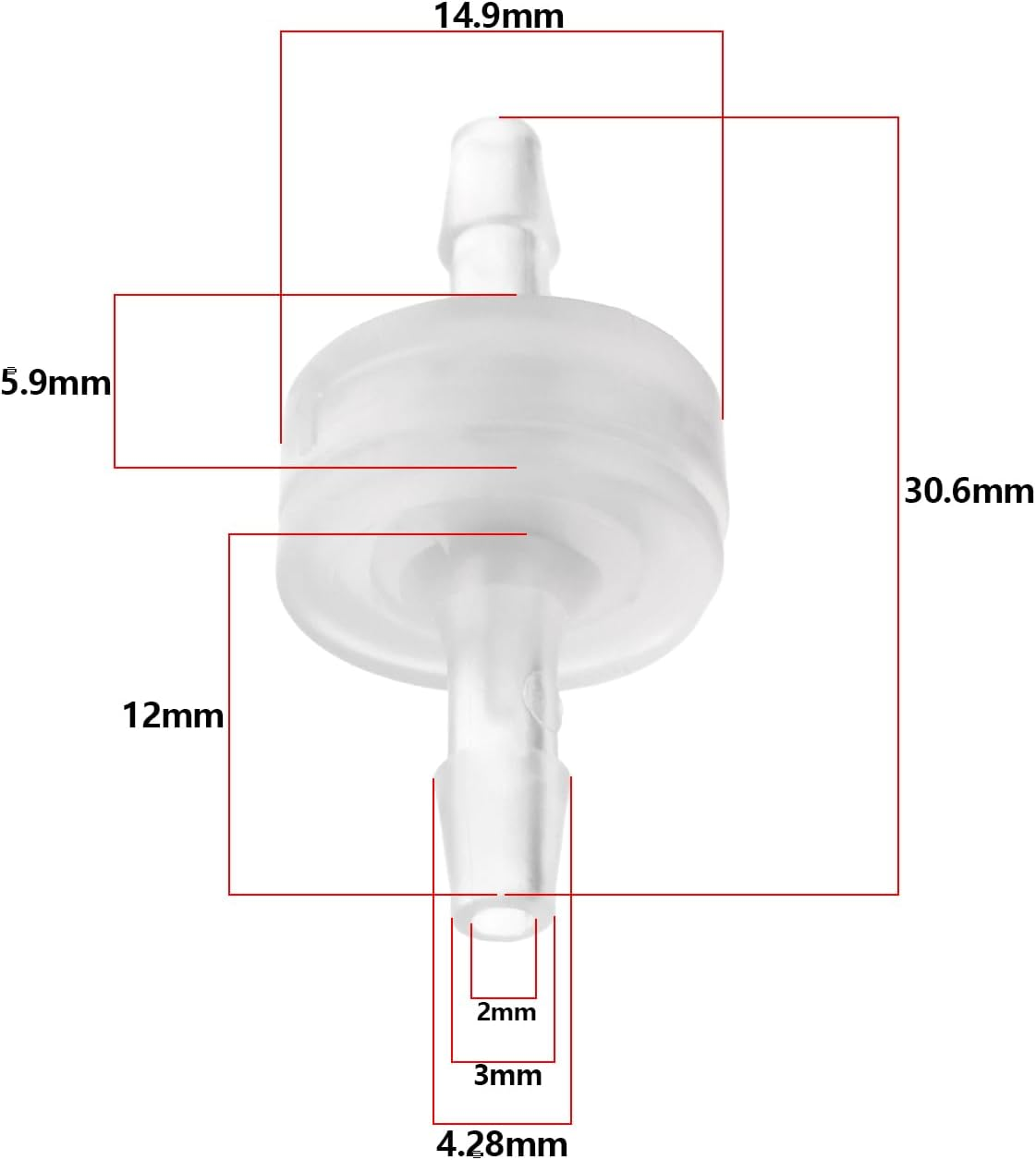 Emagtech 5PCS 1/8 Inch (3Mm) One-Way Check Valve 30.6X14.9Mm PP Non-Return Check Valve for Water Fuel Oil Air Gas Pneumatic Systems image number 6
