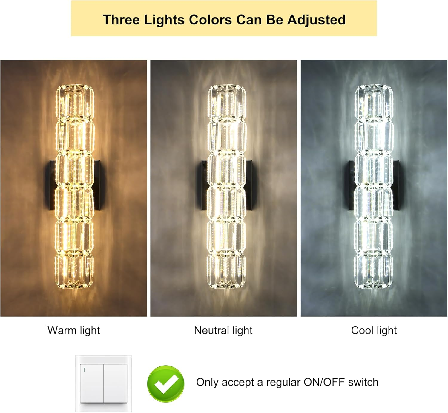 Modern LED Crystal Wall Lamps, 12W Vanity Wall Sconces, 46Cm Indoor Luxury Wall Mounted Lighting Fixture, Adjustable Color Temperature Wall Lights for Living Room, Bedroom, Bedside, Bathroom - Gold+Crystal image number 6