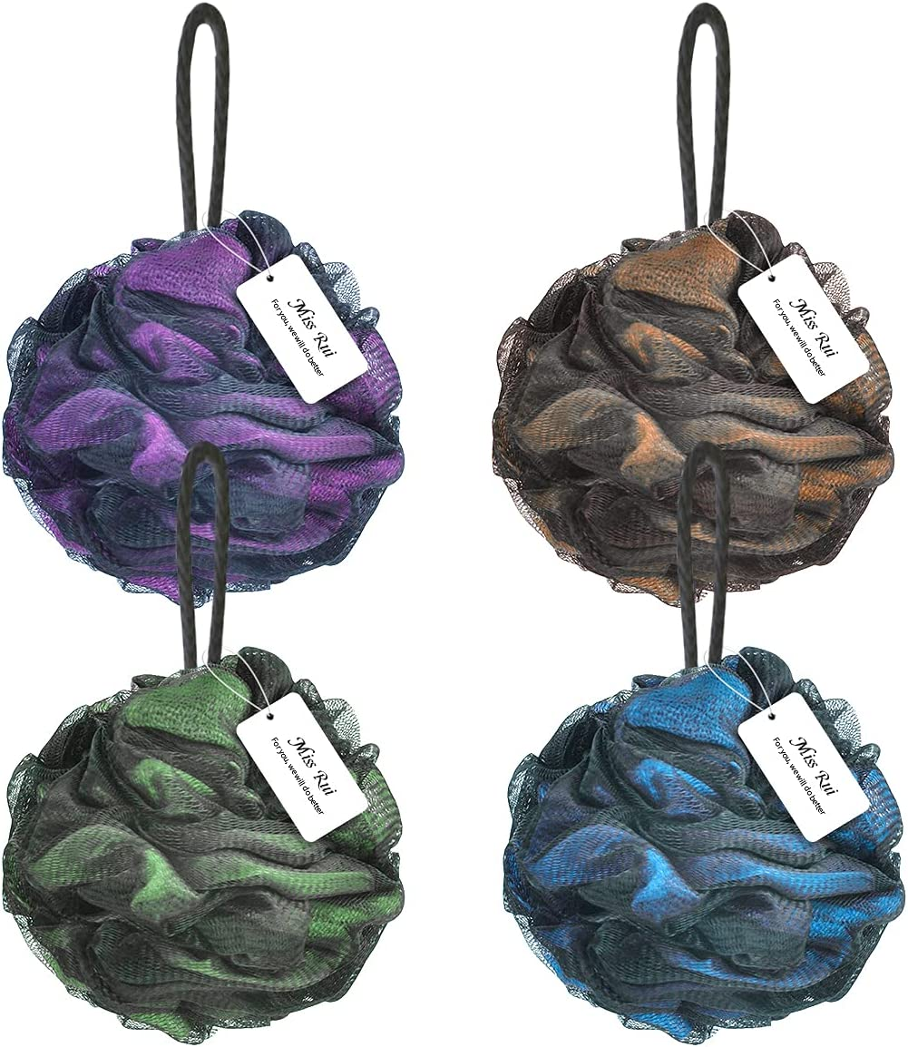 Miss Rui Shower Bath Sponge Shower Pouf Loofahs Balls 60G/Pcs for Body Wash Bathroom Men Women Kids Set of 2 Pink Sponges