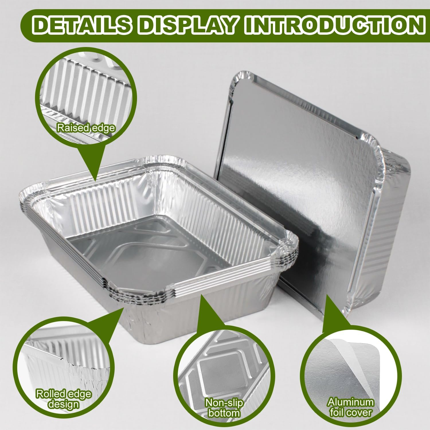 60Pcs Foil Trays with Lid, 21X14X5Cm Aluminium Foil Pan Foil Food Containers- Disposable Food Containers Takeaway Box BBQ Oven Baking for Cooking, Heating,Baking, Meal Prep and Freezer,Takeout image number 3
