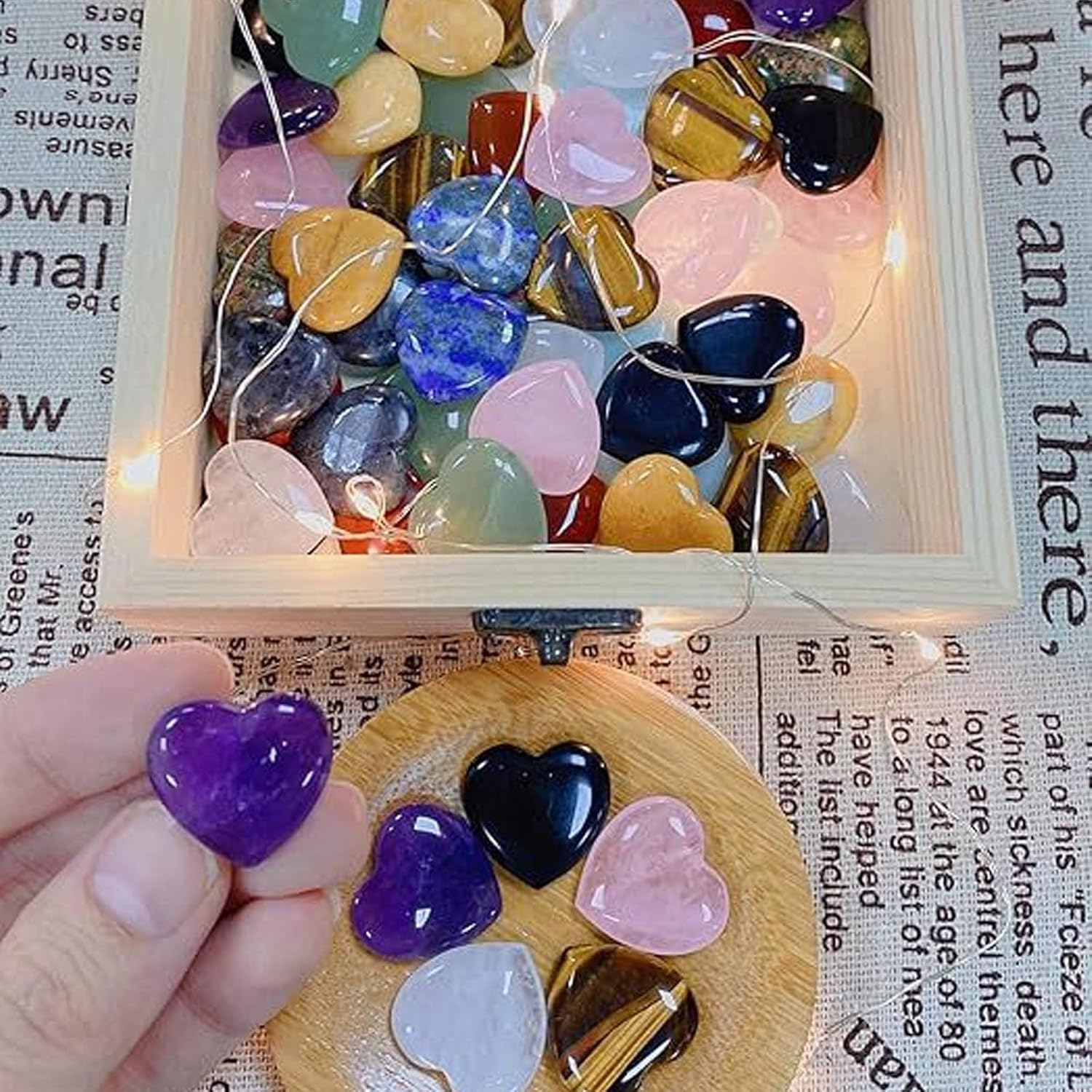 20Pcs Heart Shaped Worry Stones, Mixed Natural Stones, Multiple Colors, DIY Jewelry, Meditation, Gift image number 1