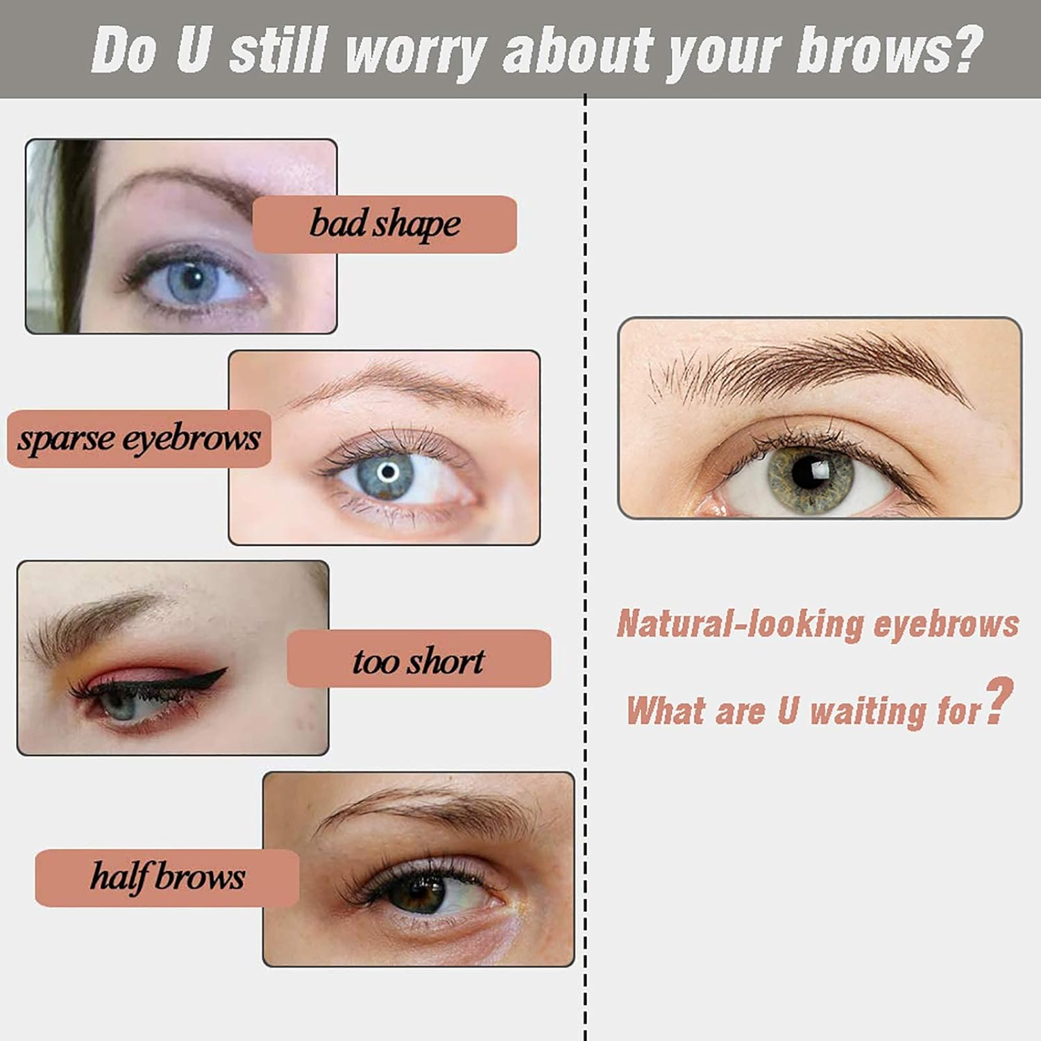 4D Hair-Like Eyebrow Tattoo Stickers - 88 Pairs Waterproof Brown Imitation Ecological Lazy Natural Makeup Tool for Women (Classic Pattern) image number 5