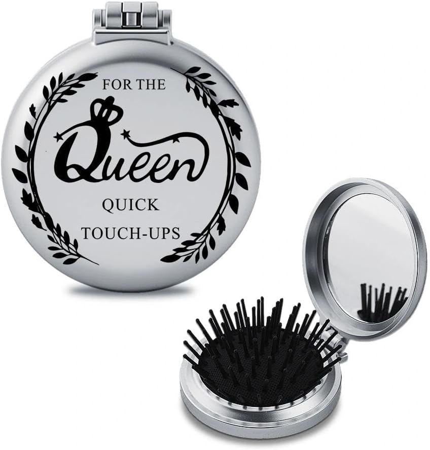 Folding Pocket Makeup Mirror for Women Queen Quick Touch-Ups Travel Engraved Compact Mirror Comb for Wife Girlfriend Romatic Anniversary Birthday Gifts for Mom Grandma Christmas image number 6