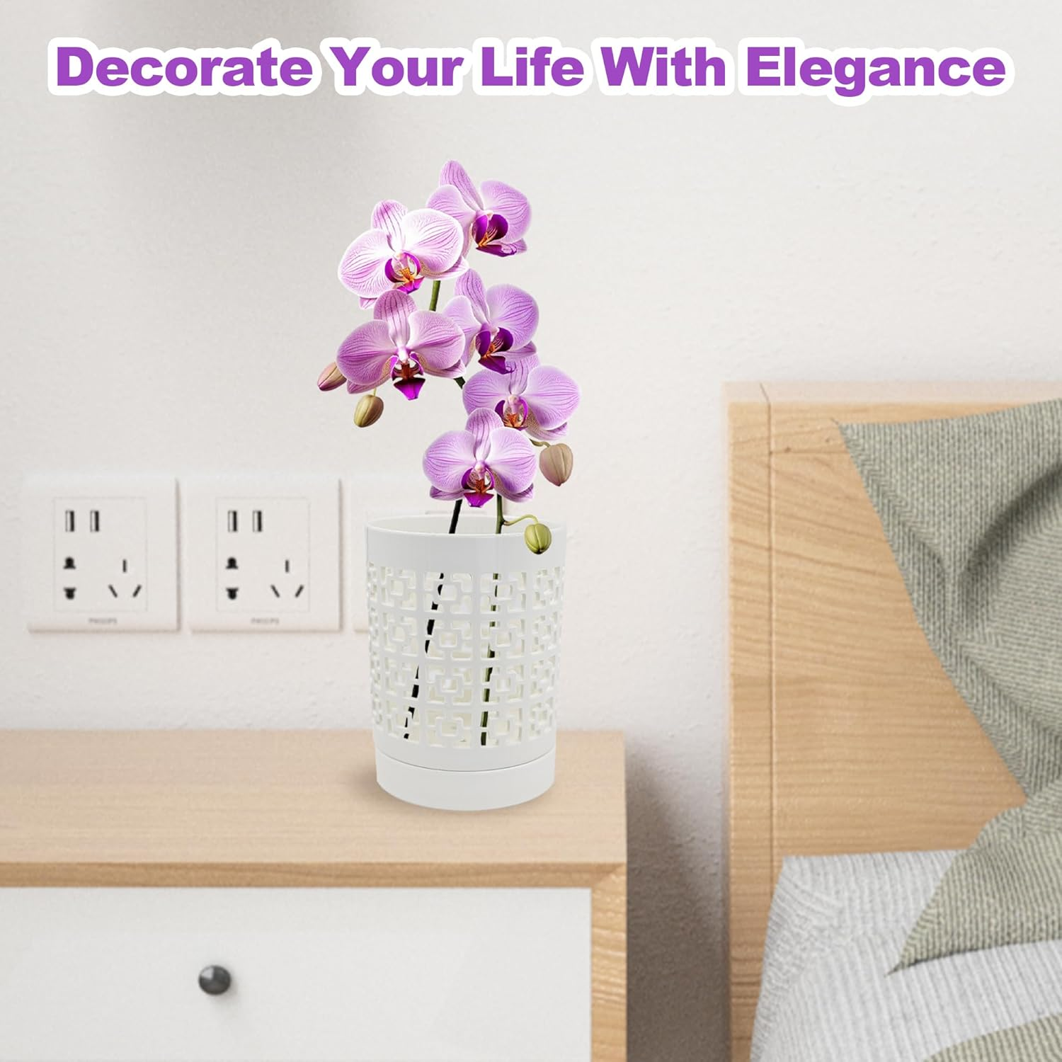 Orchid Pots with Holes, 4 Inch Ceramic Plant Pots for Indoor Plants with Drainage and Saucer, Orchid Planter Pots for Repotting, Small Flower Pots for Orchids Indoor Outdoor (White) image number 2