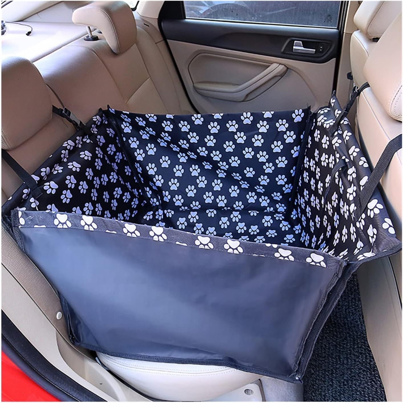 Dog Car Seat Cover Pet Carrier Dog Car Seat Cushion Suspension Mattress Carrying Dog Transport Dog Hammock(Color:Gray Footprint)