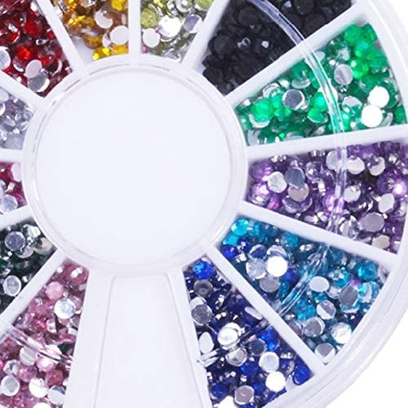 2 Boxes Nail Art Rhinestones 2Mm round 12 Mixed Colors Flatback, Beauties Factory Crystal Jewels Gems Nail Studs Gems Stones for DIY Craft Nail Art Supplies 2.0Mm image number 1