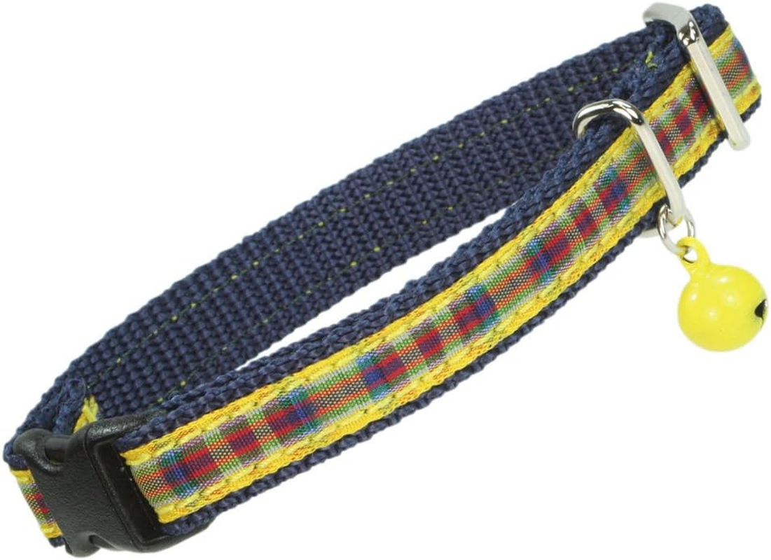Birdie 491 Cat Collar, Safety Buckle, CAT Tartan Check Collar, Yellow