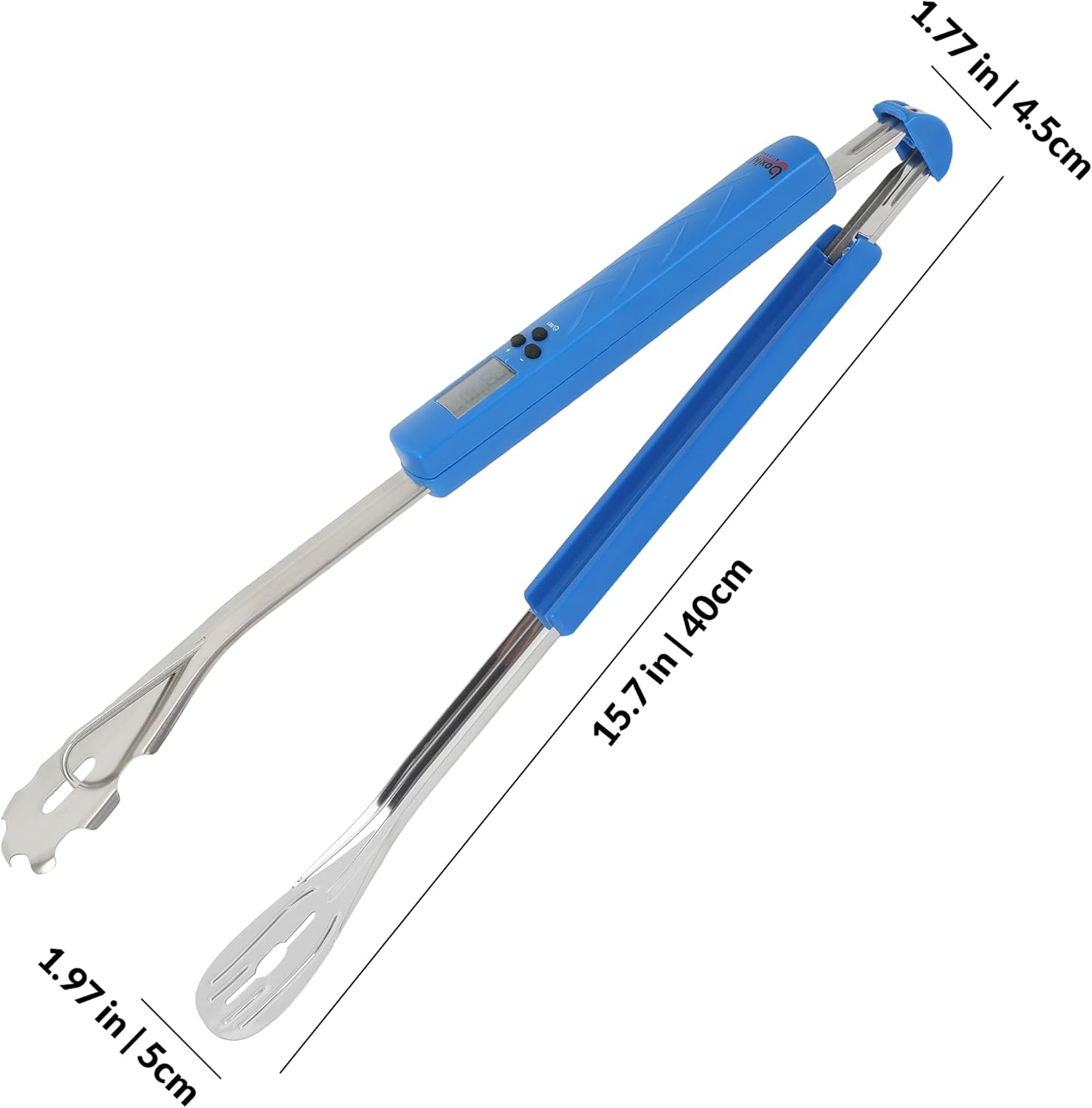 Kitchen Tongs with Thermometer for Instant Read Out - Multifunctional Long Stainless Steel BBQ Tongs for Outdoor Grilling, Cooking, Barbecue, Buffet and Turning Food - Size 15.7 Inch