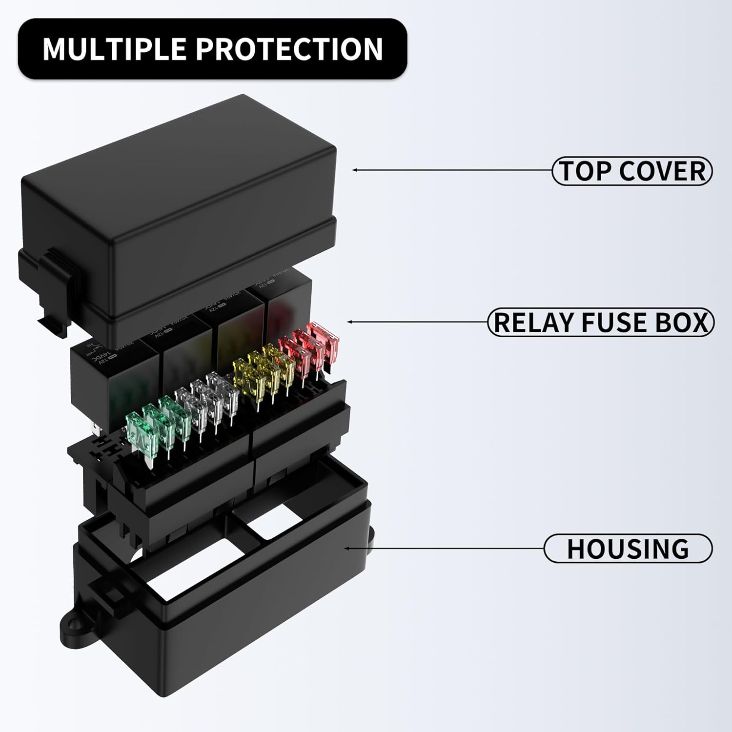 RVBOATPAT 12 Vlot Fuse Relay Box Pre-Wired Fuse and Relay Box with 6 Relays and 11 Way ATC/ATO Blade Fuses, 12V Relay Fuse Box Block for Auto Car Marine Boat image number 4