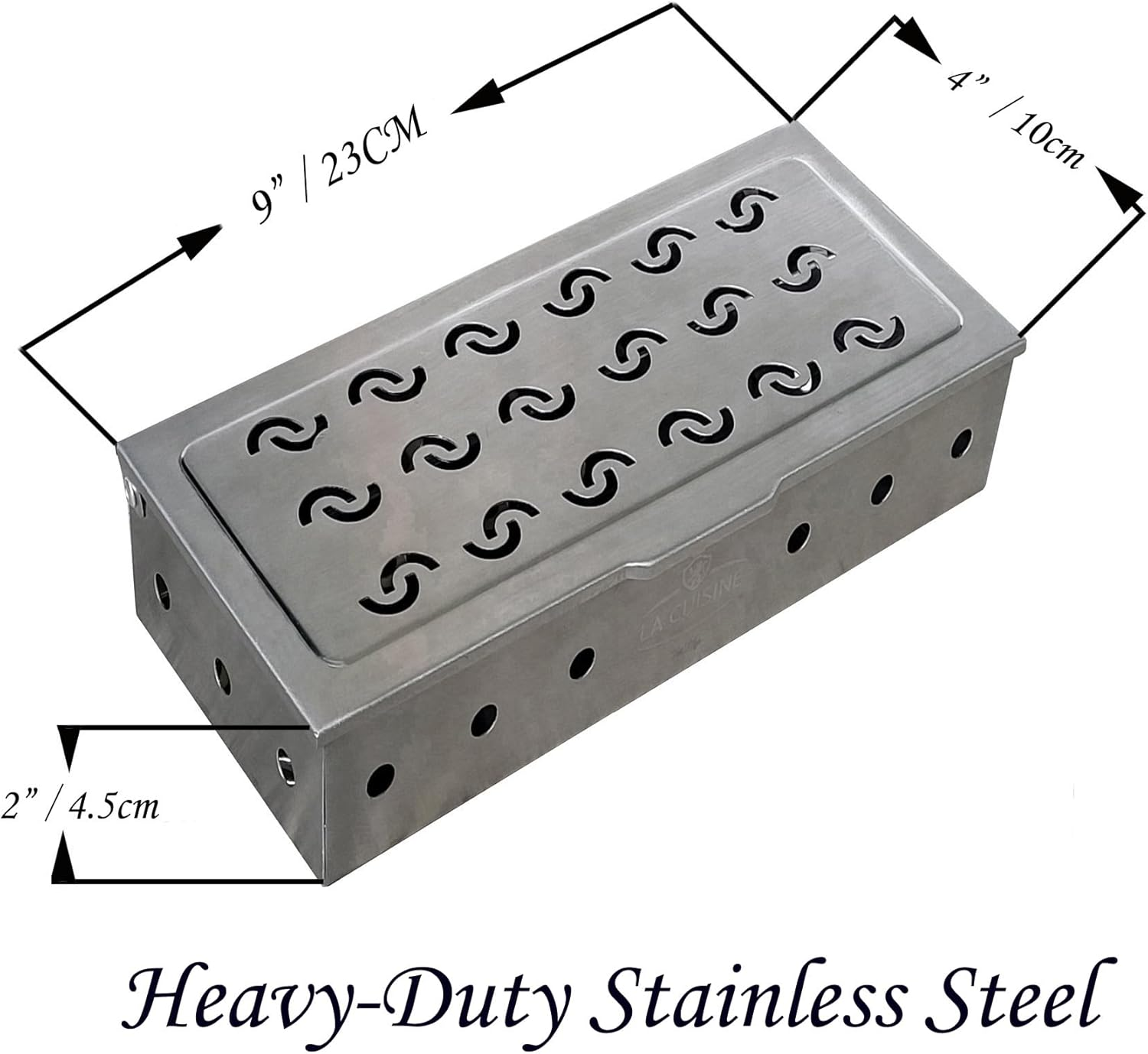 La Cuisine Smoker Box for Charcoal & Gas Grill Stainless Steel - BBQ Wood Chip Smoker Box, Enhance Grilling Flavors for BBQ, 9" L X 4" W X 2" H