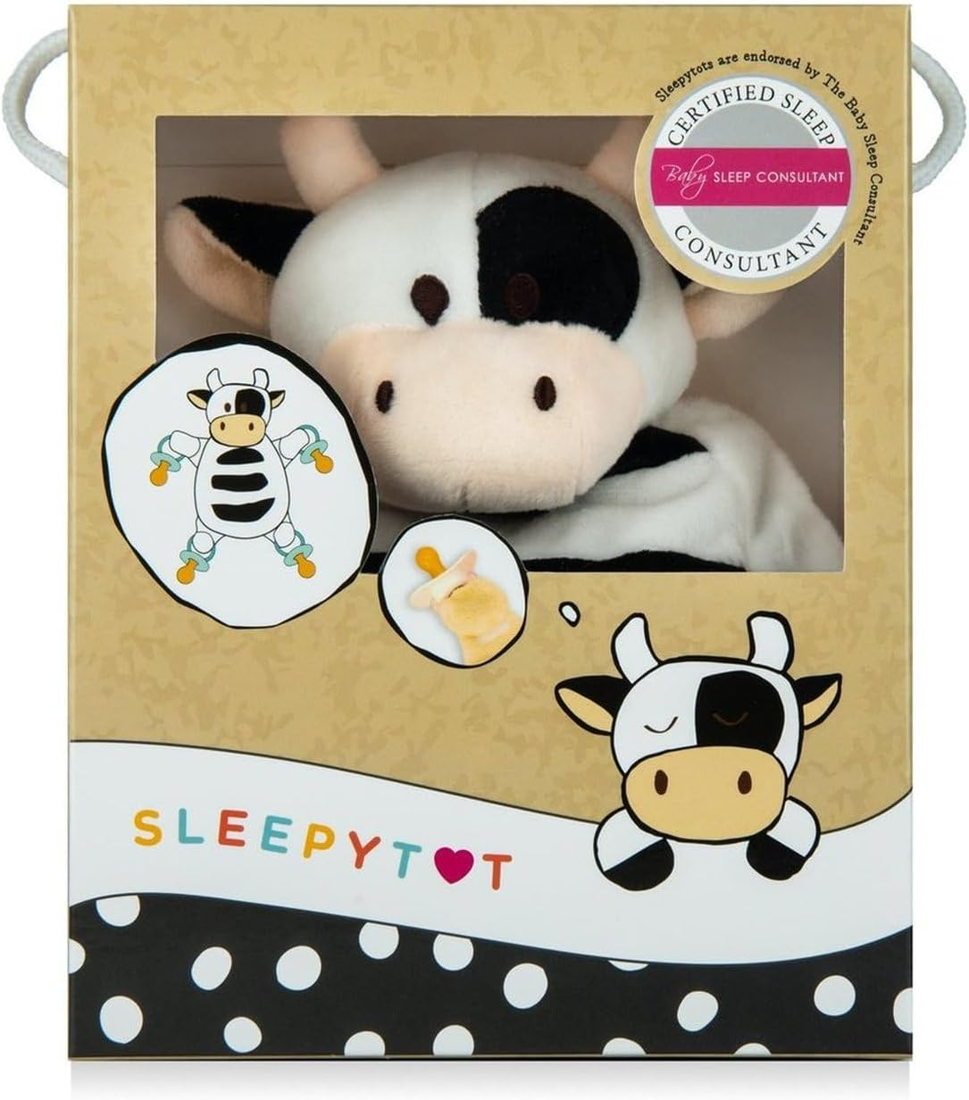Baby Comforter | Plush Toy with Dummy Holder, Holds Pacifier or Teether, Machine Washable, Newborn Sleep Aid & Baby Gift| Cow image number 1