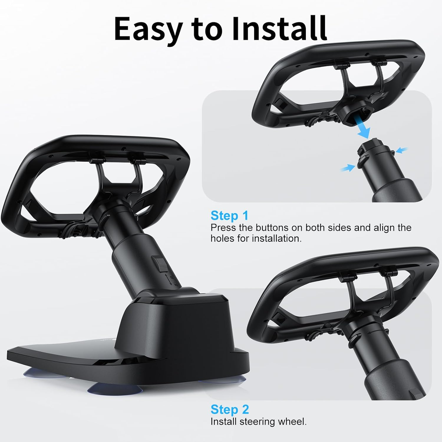 HONCAM Steering Wheel for PS5/PS5 Elite Controllers, Racing Wheel Table Attachment with 4 Suction Cup for Sony Playstation 5 Dualsense Controller, Playstation 5 Accessories Enhanced Stability for Immersive Racing Games, Black image number 2