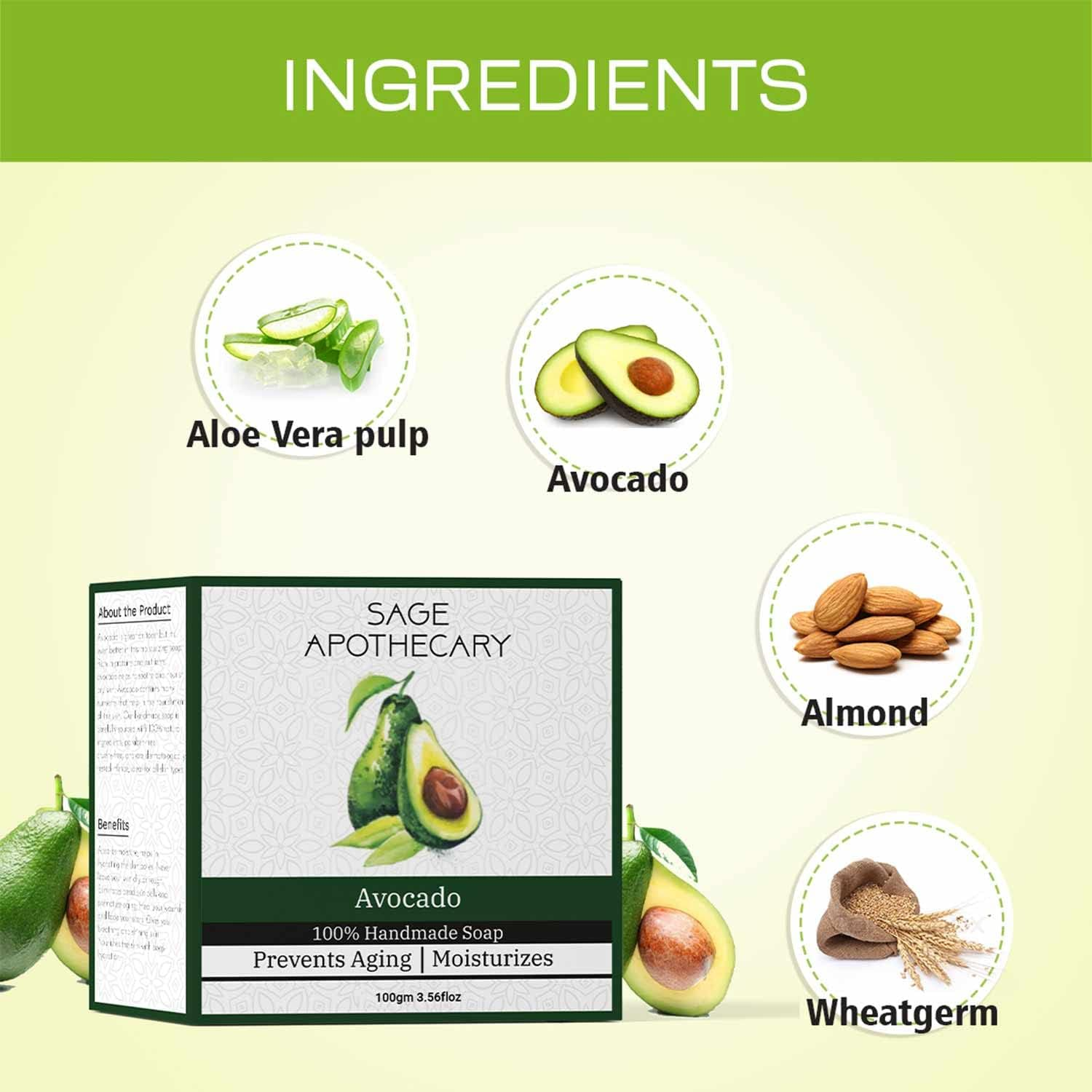 Sage Apothecary Natural Handmade Avocado Bath Soap for Skin Brightening and Its Prevent Acne Problem - Pack of 3 (3 X 100 GM) image number 5