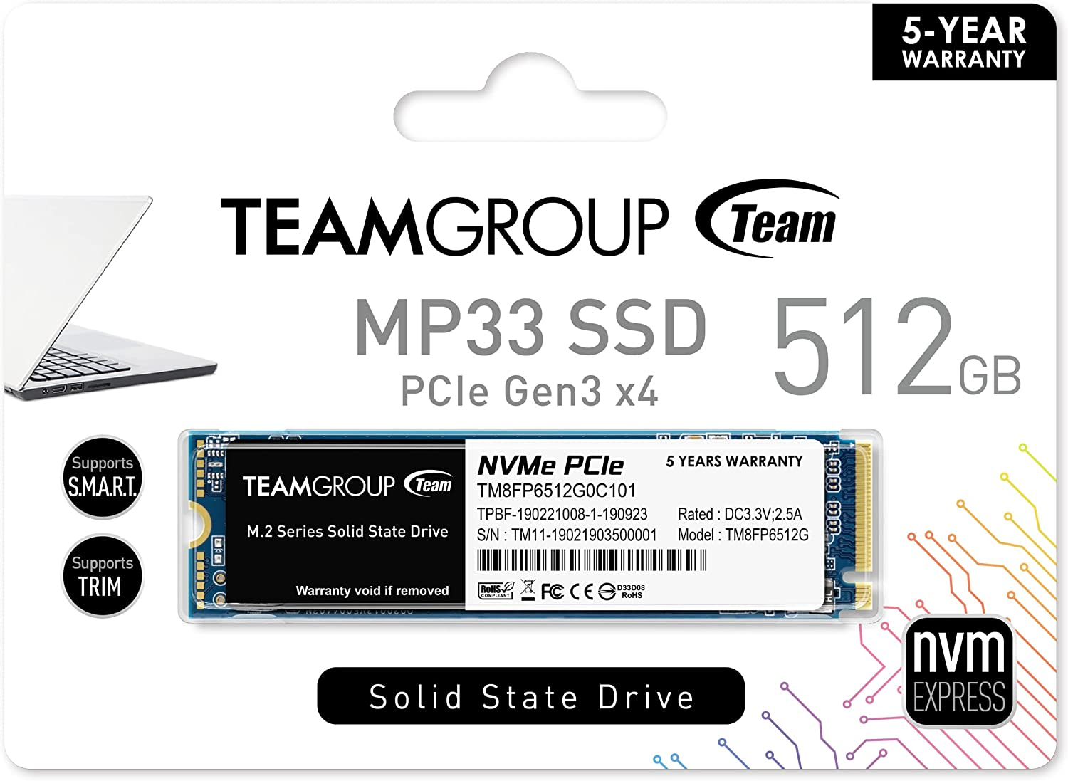TEAMGROUP MP33 512GB SLC Cache 3DNAND TLC Nvme Pcie Gen3X4 M.2 2280 Internal SSD R/W up to 1700/1400 Mb/S Compatible W/Laptop&Desktop TM8FP6512G0C101 image number 2