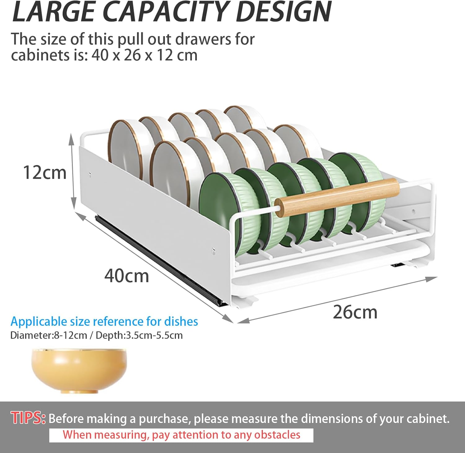 Pull Out Dish Racks Fixed with Adhesive Film, Pull Out Cabinet Organizer, Heavy Duty Slide Out Pantry Drawers for Kitchen Cabinets, Slide Out Drawer Storage Shelves with Handle (Bowl Rack) image number 5