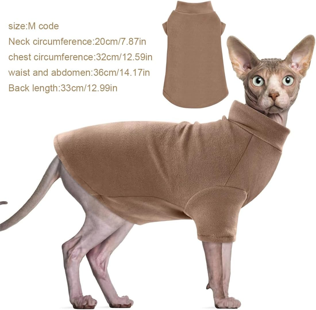 Cat Cotton Clothing, Sphynx Cat Clothing, Breathable Soft Jumper for Cats, Hairless Cat Vest, Turtleneck Jumper, for Sphynx, Cornish Rex, Devon Rex, Peterbald, Brown, M image number 3