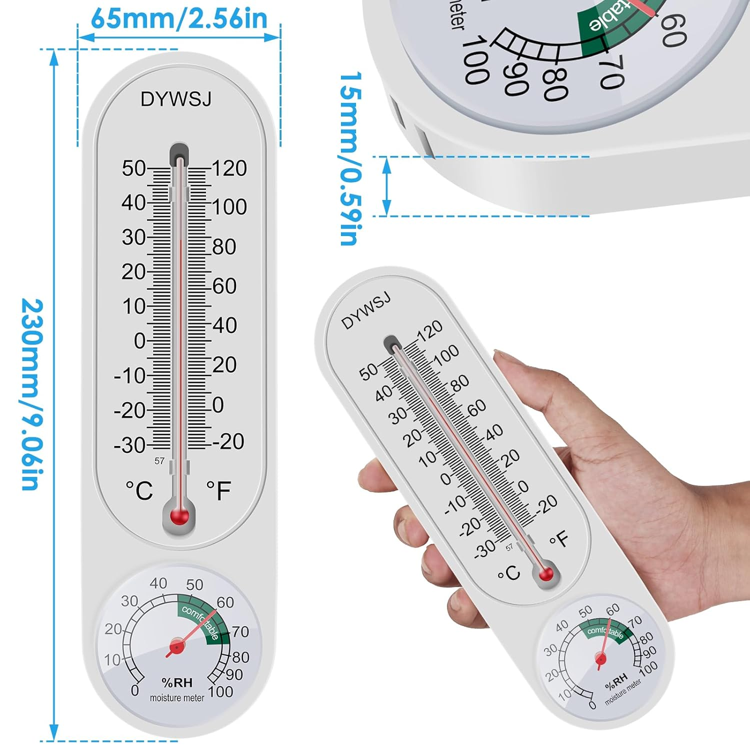 Ihvewuo 5Pcs Outdoor/Indoor Thermometer Hygrometer with Celsius/Fahrenheit Wall Thermometer Humidity Meter Mechanical Vertical Thermometer and Hygrometer for Garden Home Cellar Greenhouse(White) image number 4