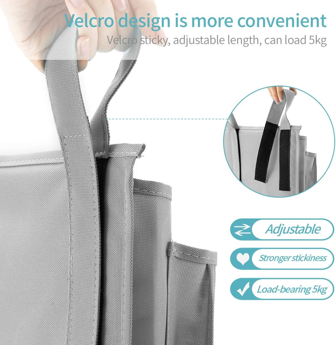 Bseash Caddy Hanging Organizer Bedside Storage Bag for Bunk and Hospital Beds 600D Oxford Cloth Dorm Rooms Bed Rails 8 Pockets (Grey) - Black image number 4