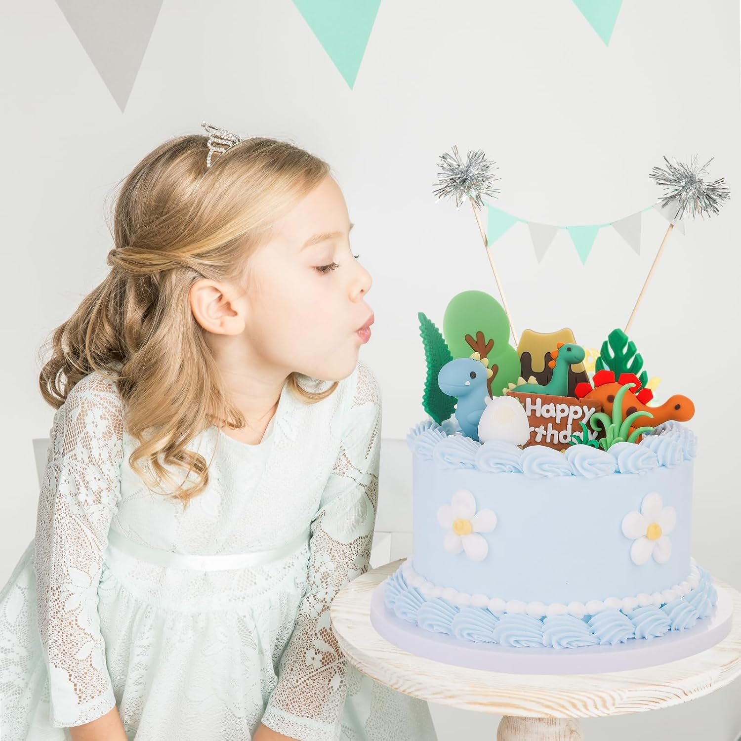 SAYHALO 21PCS Dinosaur Cake Decorations, PVC Dinosaur Eggs & Trees Cake Toppers for Kids Birthday Party, Dinosaur Cake Toppers Happy Birthday