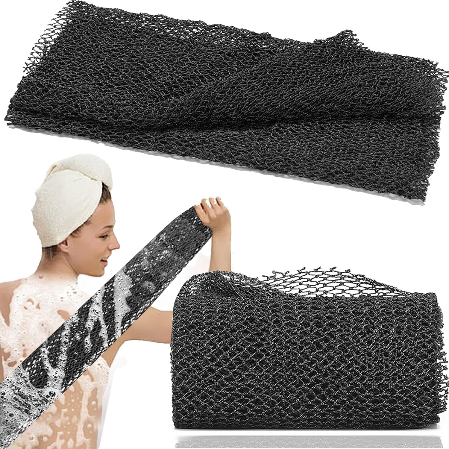 2 Pack African Net Sponge Authentic with Knots, Real Black-Owned African Sponge, Authentic Exfoliator and Body Scrubber, Exfoliating Bath Wash Cloth for Back, Foot, and Scalp, Stretchable and Durable image number 1