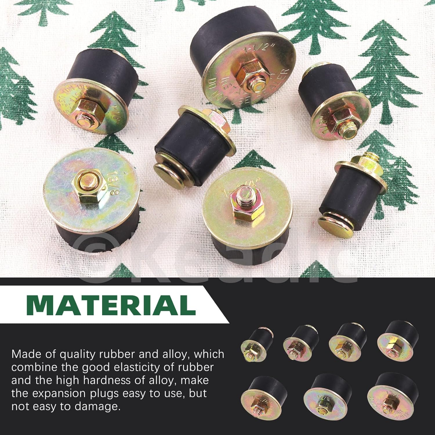 Keadic 14Pcs 7 Sizes Automotive Rubber Expansion Plug Assortment Set, 4" 7/8" 1" 1-1/8" 1-1/4" 1-3/8" 1-1/2" Expandable Freeze Plugs