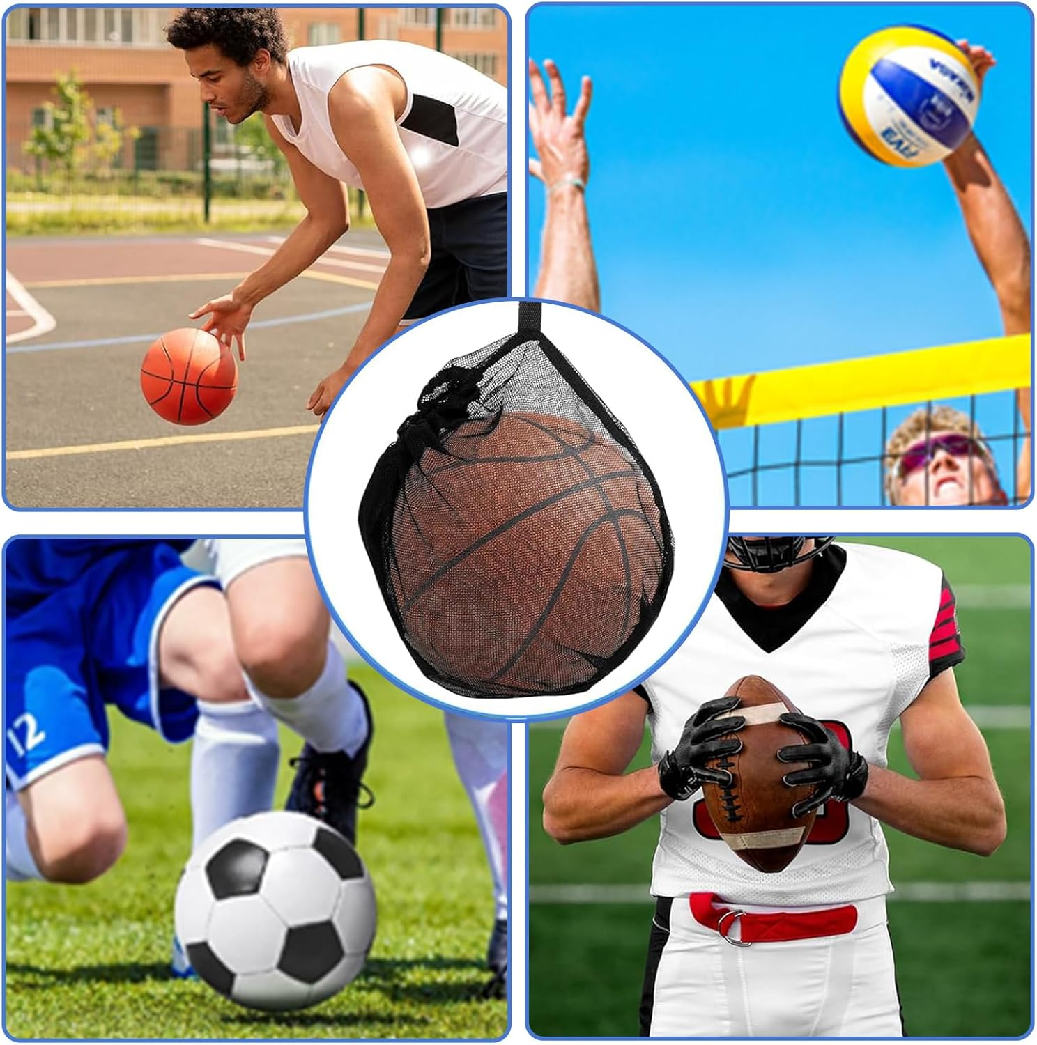 2 PCS Drawstring Basketball Bag, Basketball Football Volleyball Carry Bag, Clip on Ball Holder for Backpack, Basketball Storage Net Bag, Mesh Handbag Ball Bag for Basketball Football Volleyball image number 2