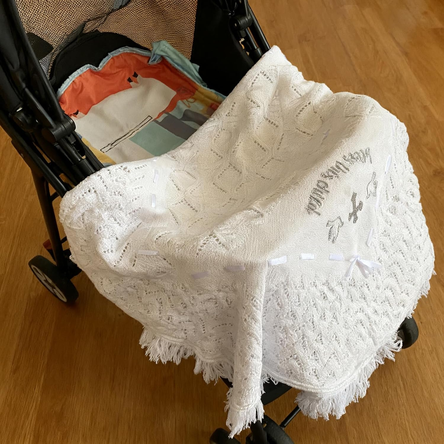 Baby Blanket for Boys Girls Baptism Christening Gifts for Girl Boys Soft White Knitted Shawl Receiving Crochet Bless This Child Blankets Towel image number 2