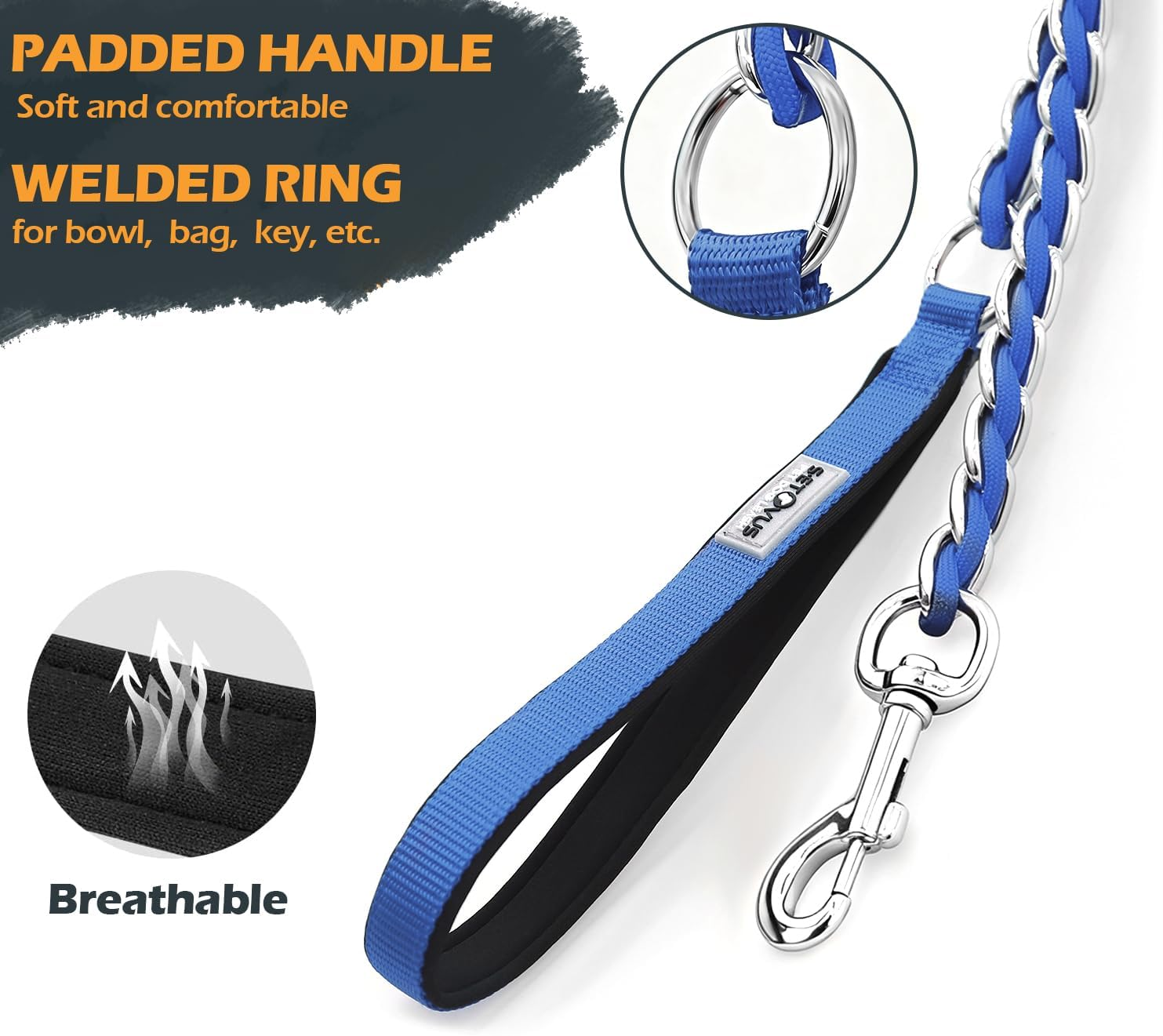 Chain Dog Leash Chew Proof Metal Leash for Medium Large Dogs, Chain Link anti Chew 4FT Strong anti Bite Comfortable Soft Padded Handle Blue 3.0 image number 4