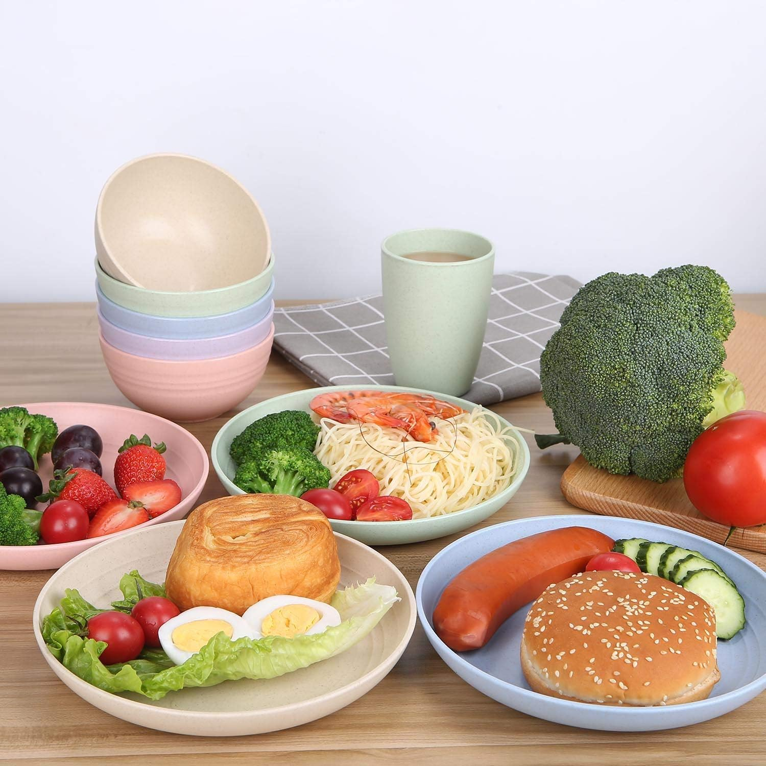 8 Pieces Plates, 23Cm/9 Inch Wheat Stalk Dinner Plates, Wheat Straw Plates, Reusable Plastic Plates for Salad, Fruits,Cake, Snacks - Safe, BPA Free Health image number 3