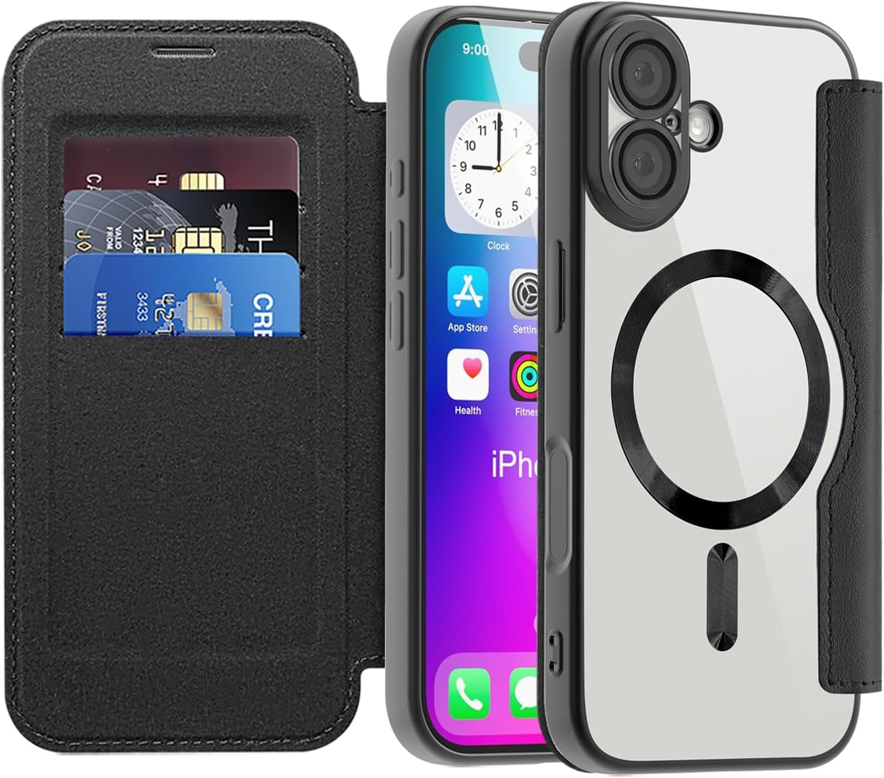 SIYOPINPFY Wallet Case for Iphone 14 Plus, [Compatible with Magsafe] Premium Flip Leather RFID Blocking Card Holder Clear Magnetic Back Cover Shockproof Case for Iphone 14 plus (Dar Peaks Blue JD)