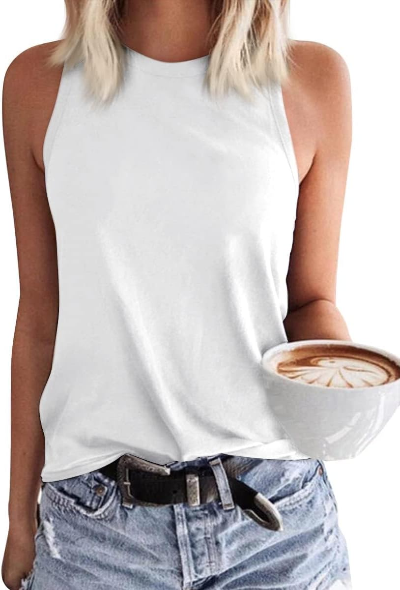 Fisoew Womens' Crewneck Sleeveless Summer Casual Loose Fit Basic Shirts image number 1