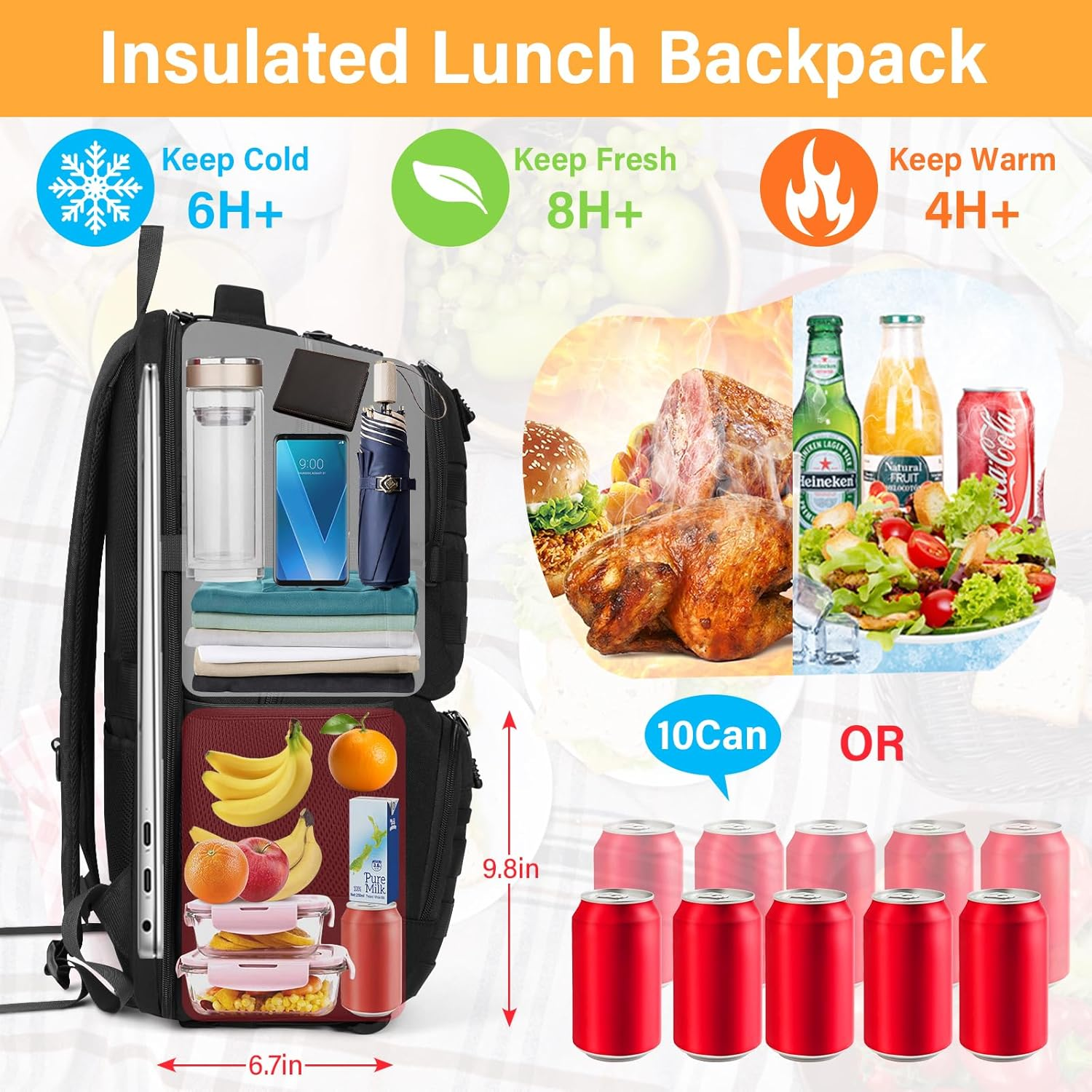 Lunch Backpack for Men & Women 17.3 Inch Laptop Backpack with USB Charging Port Waterproof Tactical Work Backpack with Insulated Lunch Bag for Travel, College, Business with MOLLE Design image number 1