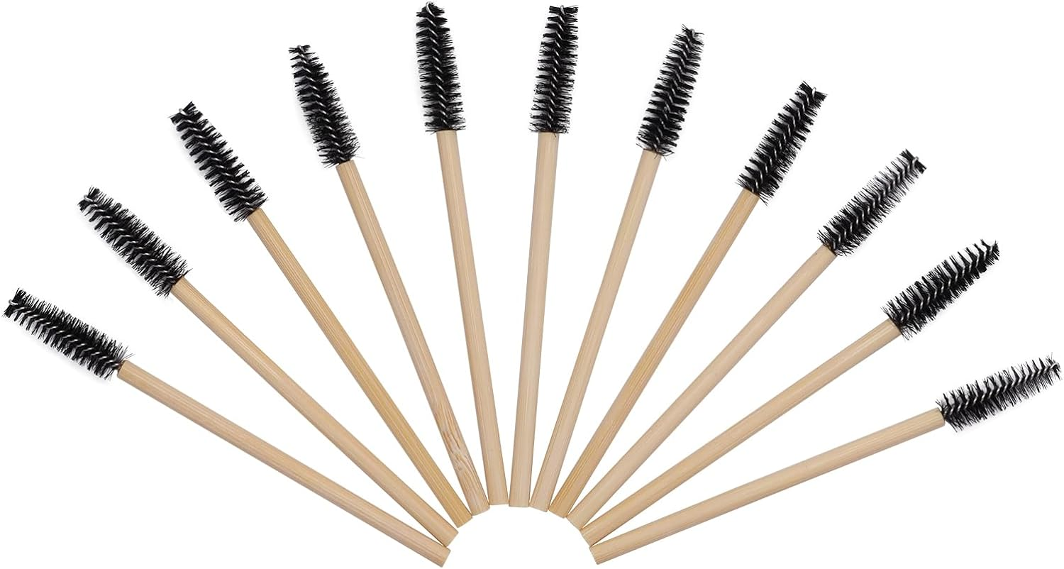 100Pcs Disposable Eyebrow Brushes Bamboo Handle Eyelash Brush Makeup Brush Eyelash Extension Mascara Wand Applicator Tools image number 1
