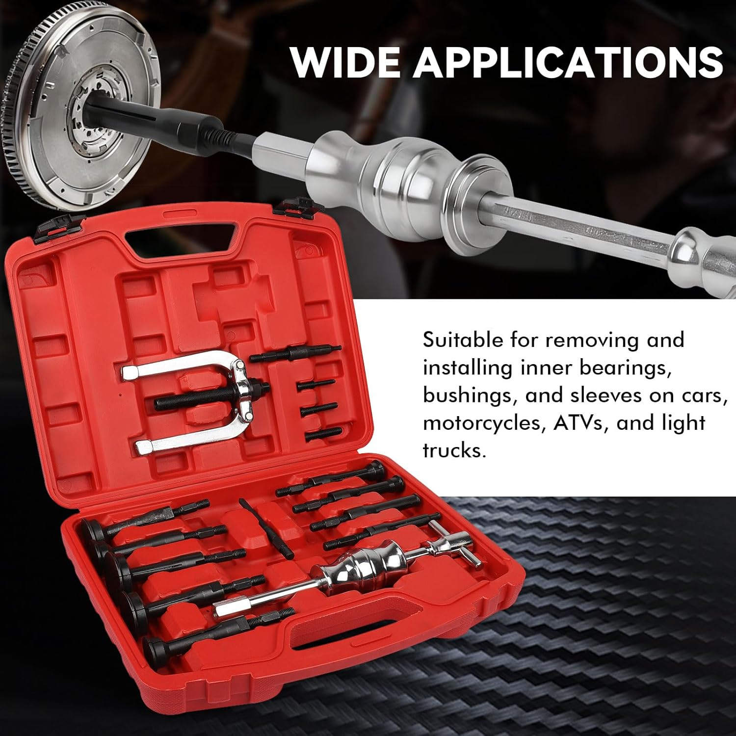 16PCS Blind Hole Bearing Puller Blind Hole Collet Bearing Race and Seal Puller Extractor Kit, Slide Hammer Pilot Insert Inner Internal Bearing Removal Tool Set for Wheel Bearings/Bushings, Red image number 1