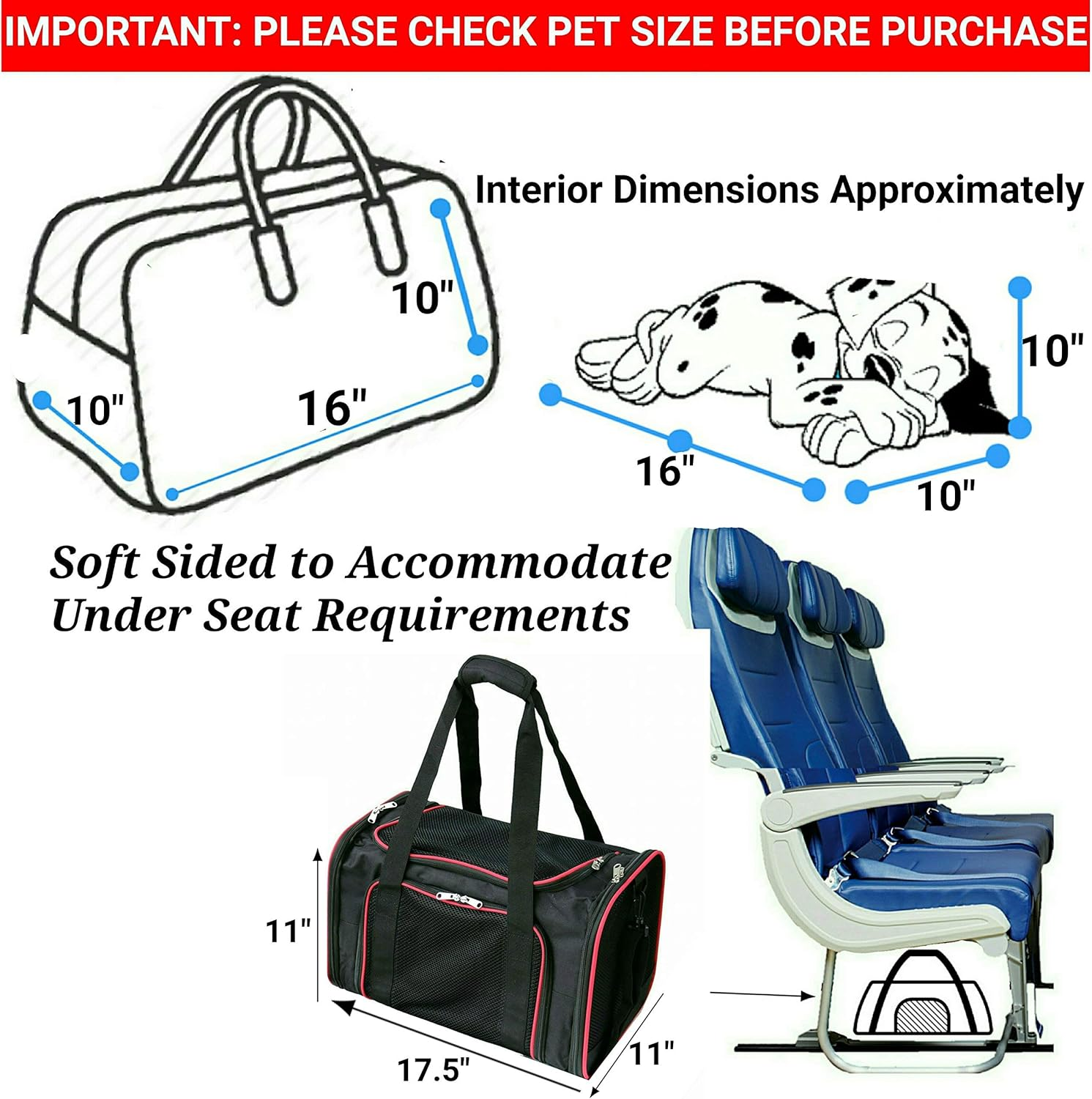 Mr. Peanut'S Airline Approved Soft Sided Pet Carrier, 17.5X11X11 Travel Tote with Soft Padded Bedding with Strong 1/4" Wood Base, Seatbelt & Luggage Attachment, Perfect for Cats and Small Dogs image number 6