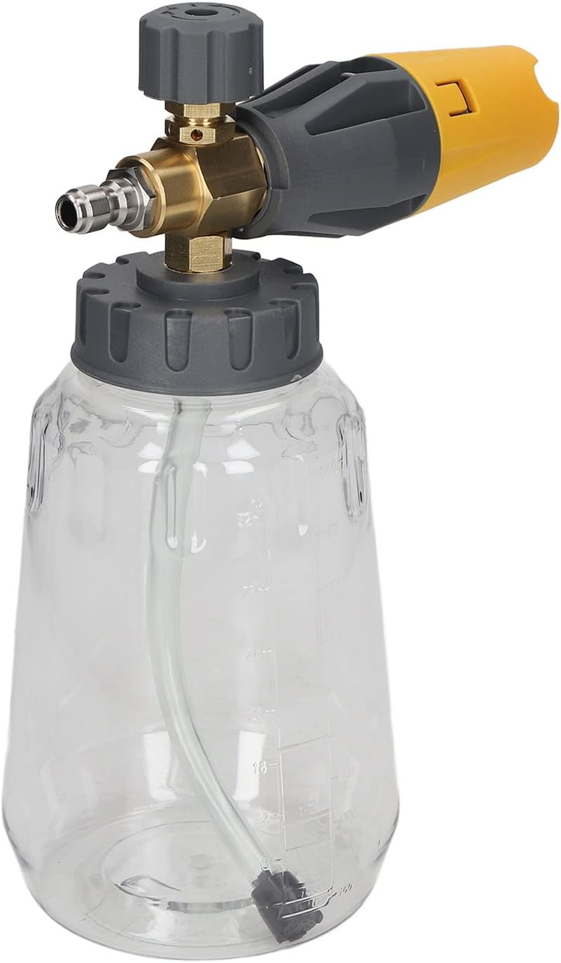 Car Wash Foam Gun, 4000PSI Adjustable Hand Pressure Snow Foam Sprayer Car Wash Professional Car Foam Blaster with 1/4 Inch Quick Connector, 1L, Transparent, Rotatable Nozzle (Yellow) image number 4