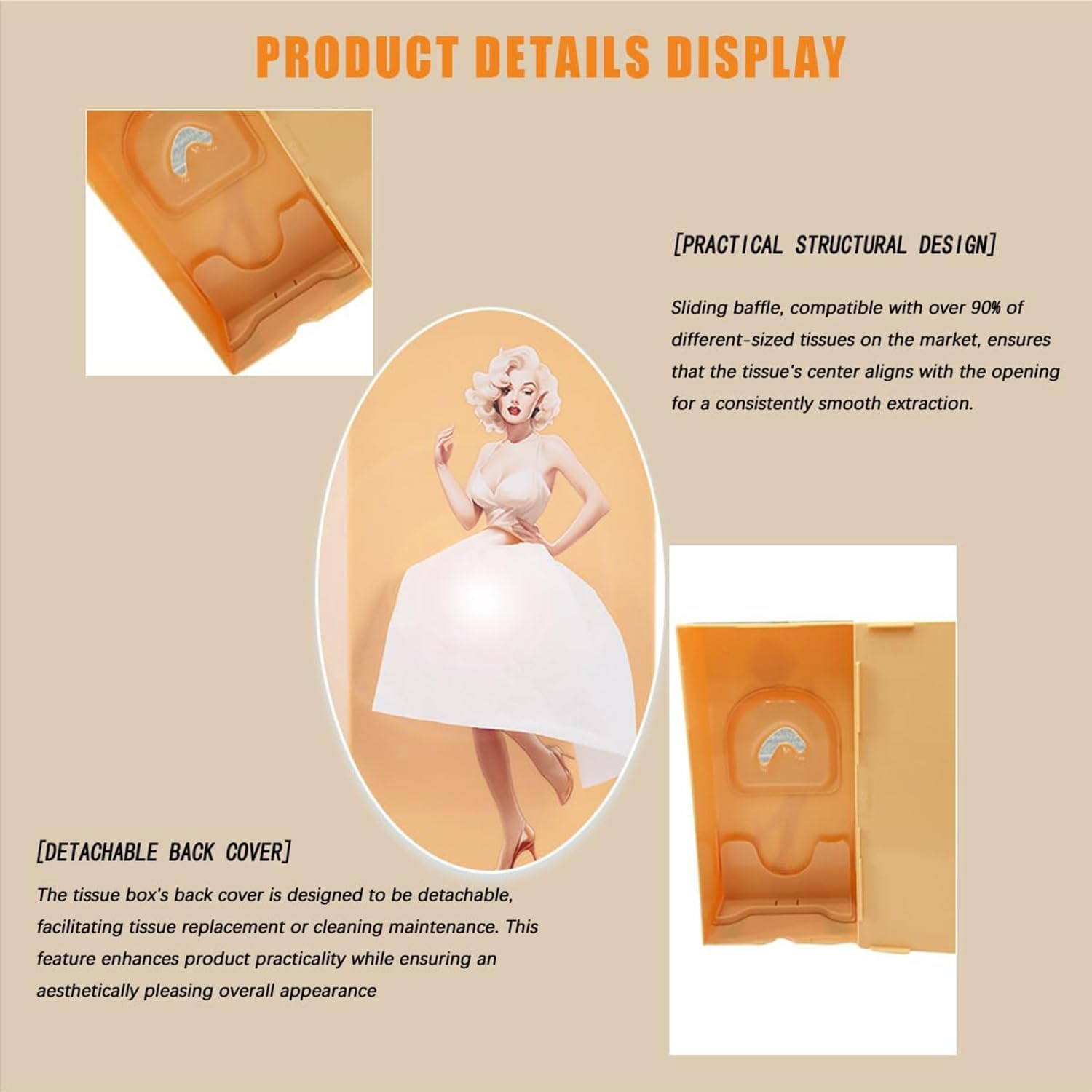 Creative Tissue Box Holder &ndash; Funny Lady Skirt Design, Vintage Dress Decorative Rectangular Tissue Box Cover for Office, Home, Living Room, Bedroom, and Bathroom (Beige) image number 4