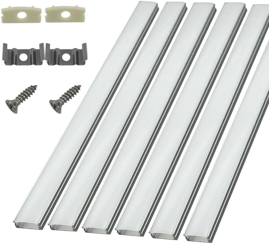 HAMRVL 6-Pack 30Cm/1Ft 17.2X7Mm Led Aluminum Channel System U Shape with Cover, Led Strip Light Diffuser Track with White End Caps and Mounting Clips Accessories for under Counter Light Fixture image number 4