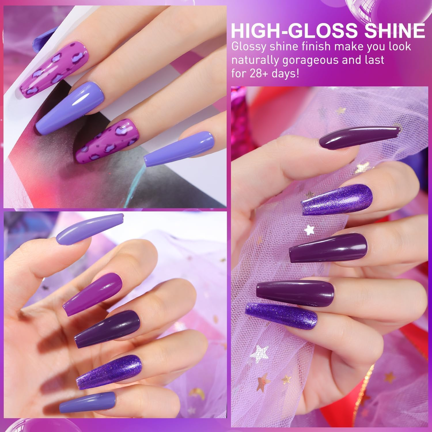 Beautilux UV Nail Polish Purple, 6 Colours, 10 Ml, Soak off Gel Nail Polish Set for Home Manicure, Nail Art, Manicure (Purple Series) - Dunkelblau Serie image number 5