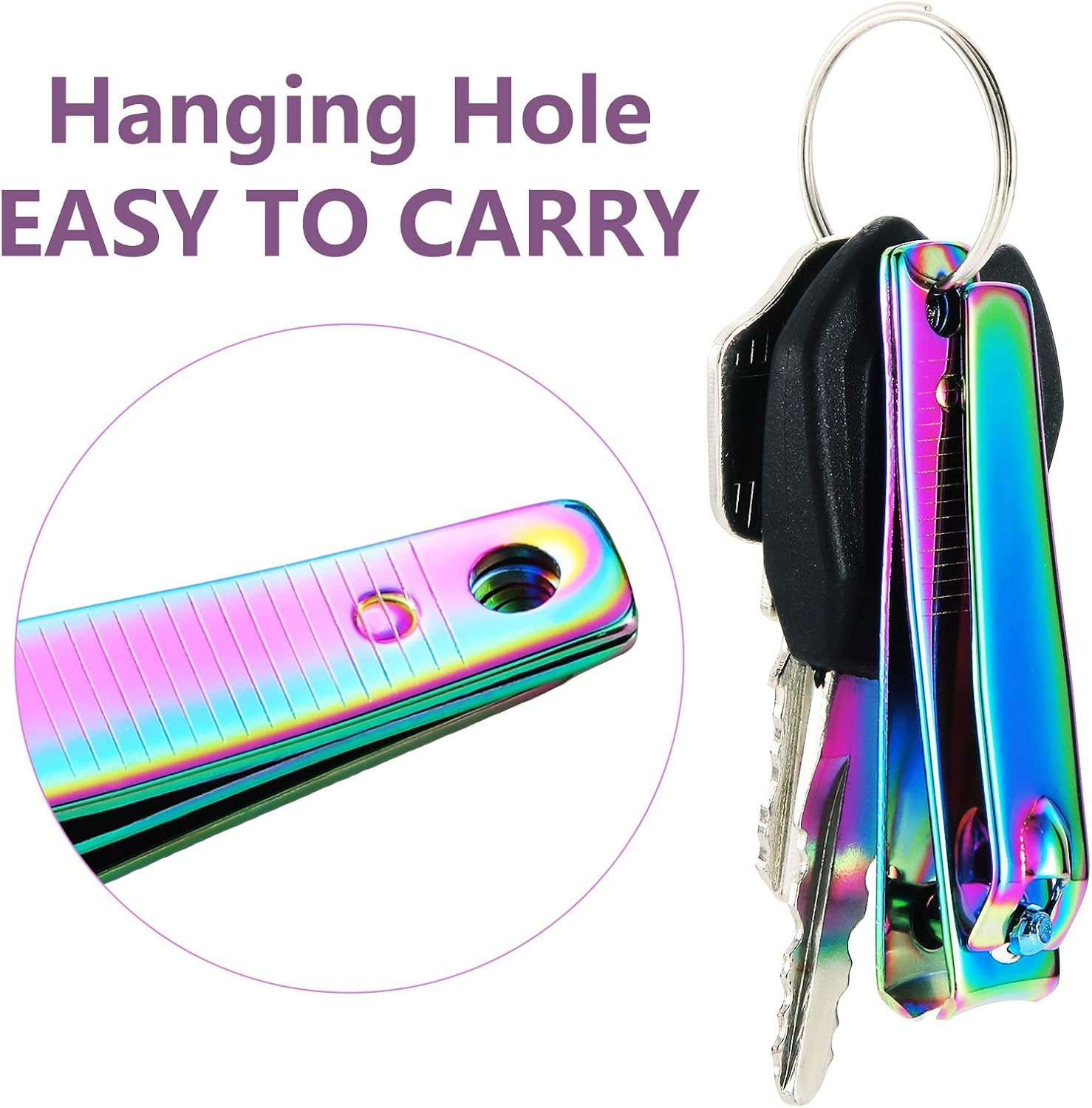 6 Pieces Stainless Steel Nail Clipper Set Nail Cutter Portable Sturdy Nail Clippers Fingernails and Toenail Clipper Cutter for Women Men, Rainbow Color