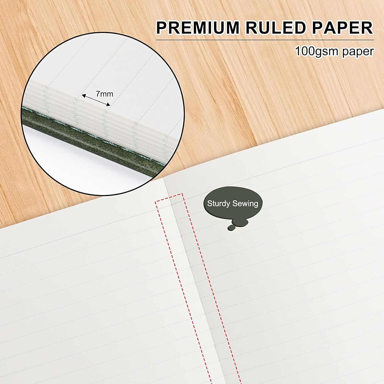 A5 Lined Journal Notebook with Tower Buckle, 256 Pages Leather Hardcover Notebook for Personal Writing, Study, Office, Travel Records(Dark Green) image number 5