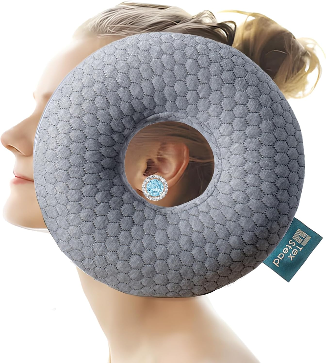 TEXSTEAD Ear Piercing Pillow for Side Sleepers, Memory Foam Pillow with an Ear Hole for CNH Ear Pain Ear Inflammation Pressure Sores, Square Ear Guard Sleeping Pillow