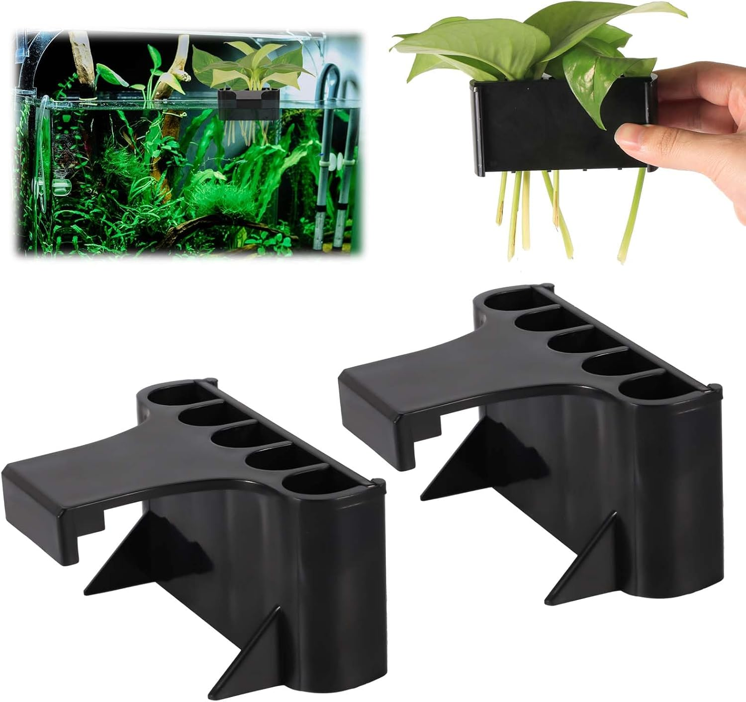 2Pcs Aquarium Plant Holder, 5 Holes Top Rimmed Aquarium Floating Planter Box Plastic Aquatic Plant Cup Holder Hanging Aquarium Plant Basket Rack Stand Hanger Accessory for Fish Tank Decorations image number 3
