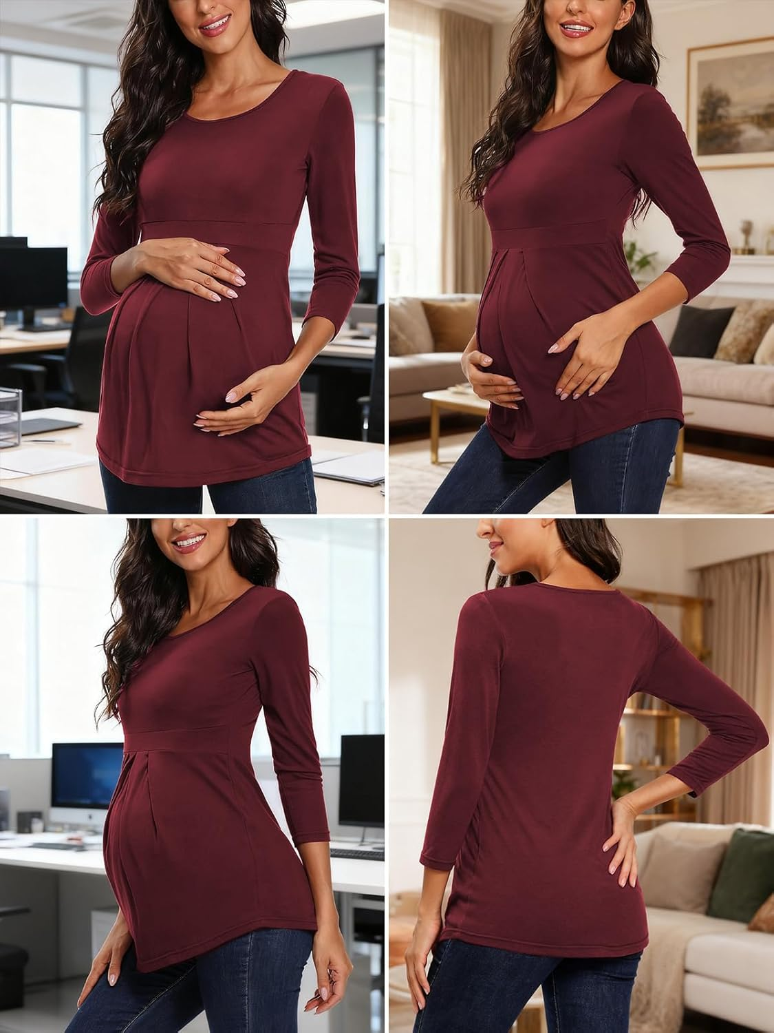 Ecavus Womens Maternity Shirts 3-Pack Short Sleeve Tops Empire Waist Pleated Front Maternity Clothes for Work and Casual image number 4